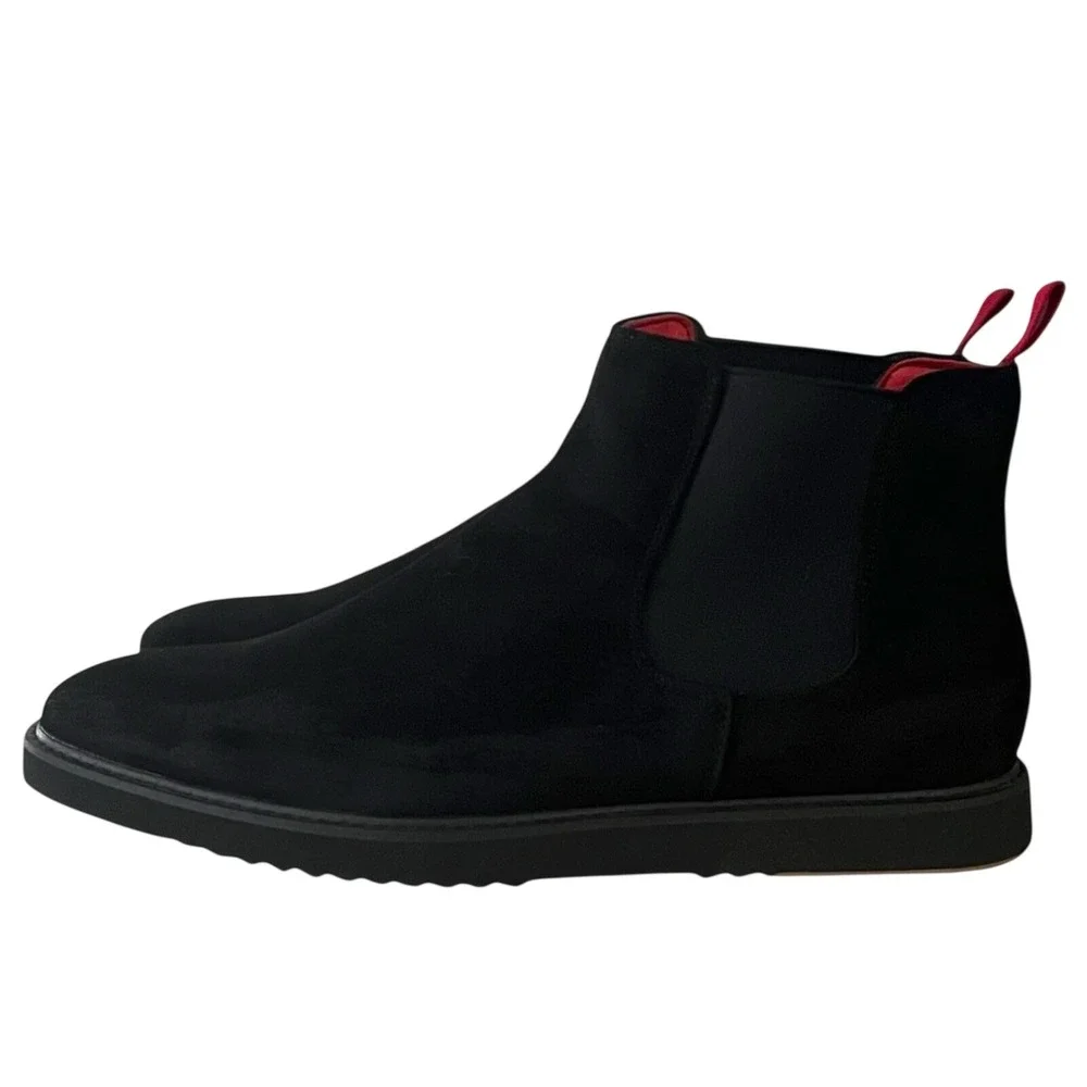 Tayno by Fernando Aldaz Mens Chelsea Boots Black‎ Suede Red Accents Size 11